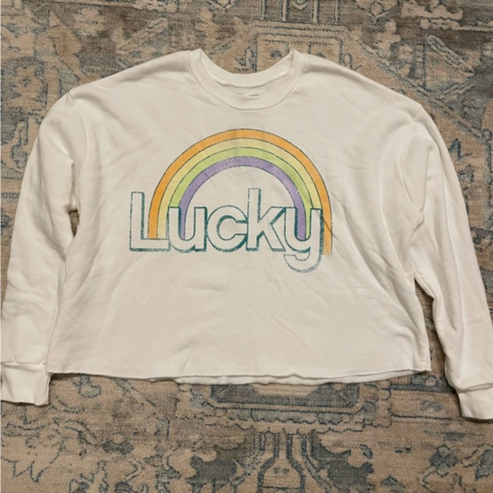 Grayson Threads Women's White‎  Lucky Rainbow Graphic st. Patty Sweatshirt M
